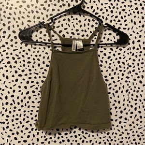 Green high neck cropped tank